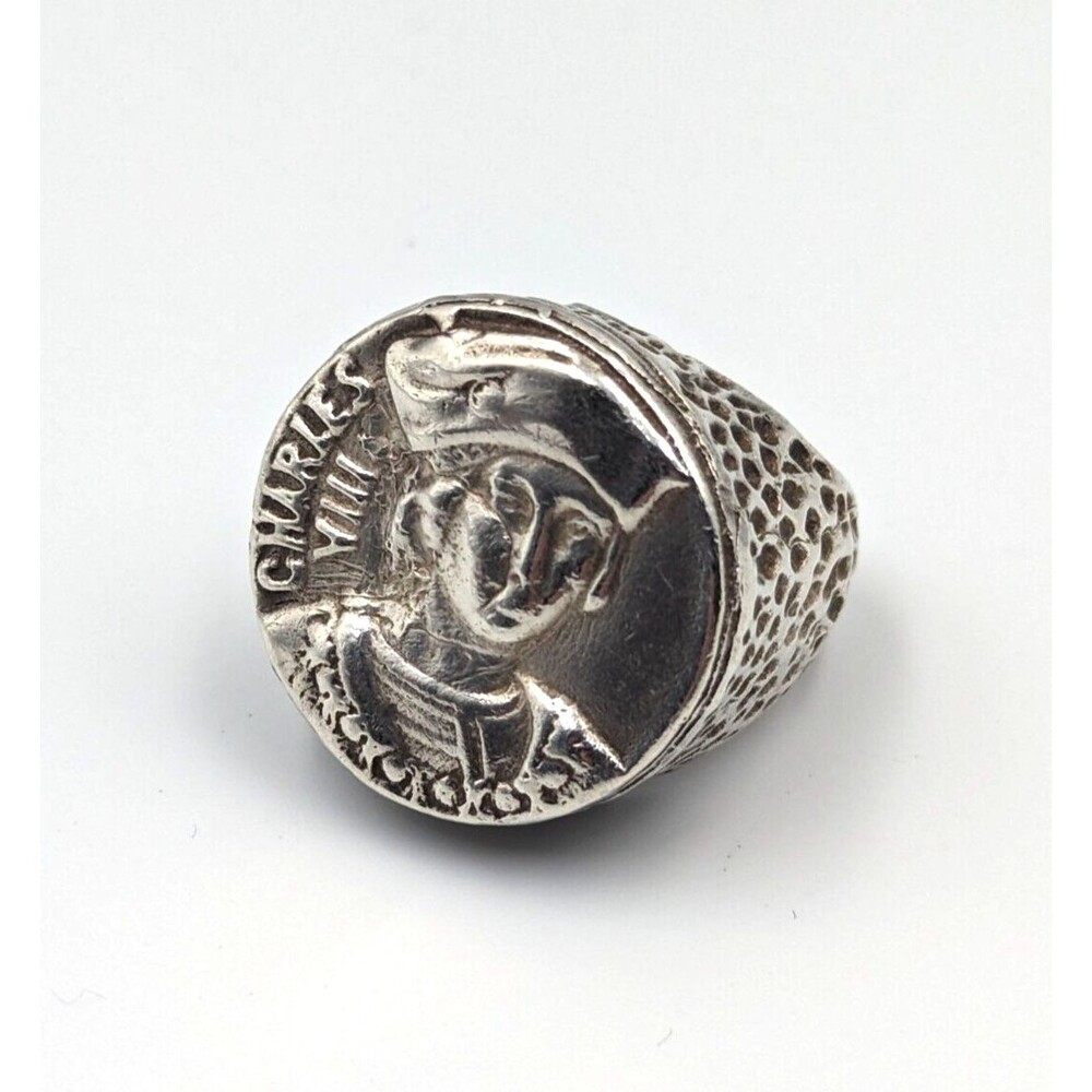 Vintage Sterling Silver 925 Charles VIII Portrait Statement Ring Sz 7.5